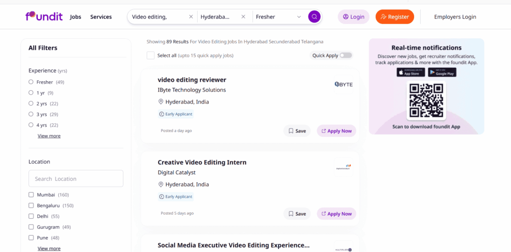 Foundit- Video Editing Job Opportunities-Video Editing Course in Hyderabad
