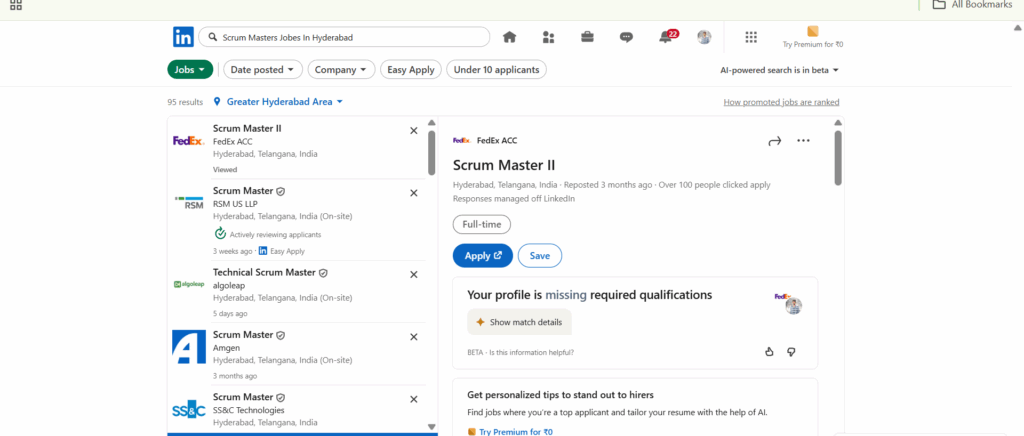 Scrum Masters Training In Hyderabad- Linked-in Jobs