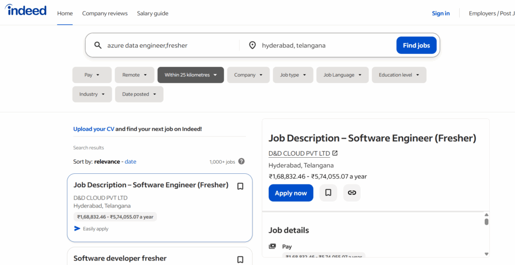 indeed - Azure Data Engineer Training In Hyderabad