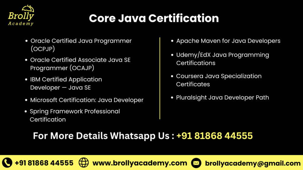 core java certification - core java training in hyderabad - brolly academy