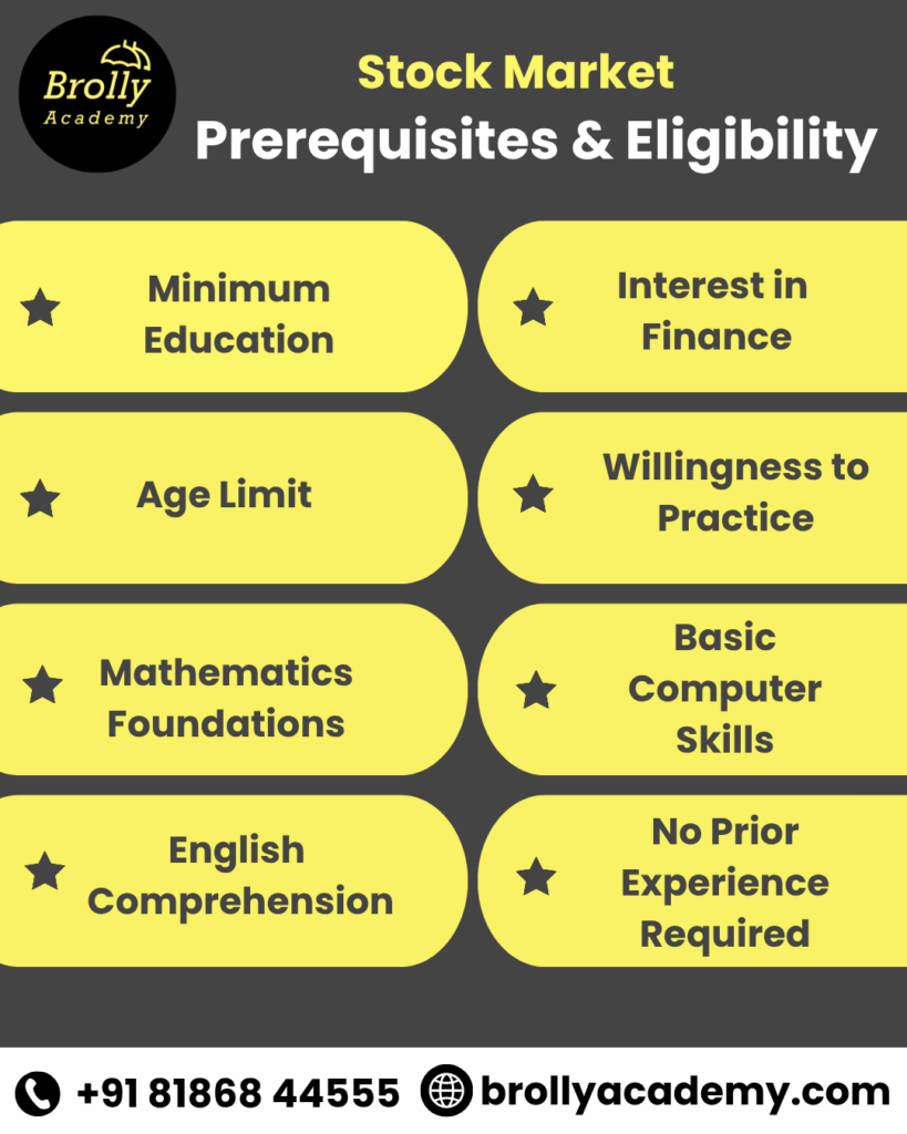 stock market prerequisites & eligibility - stock market training in hyderabad - brolly academy
