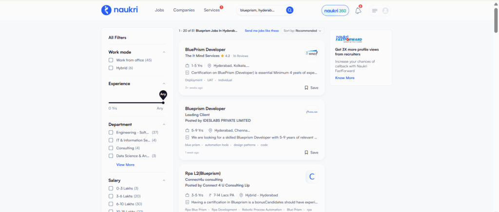 Blue Prism Training In Hyderabad - Jobs In Hyderabad - Naukri