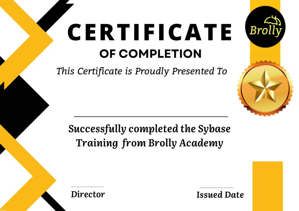 Sybase Training In Hyderabad - Sybase Course Completion Certificate