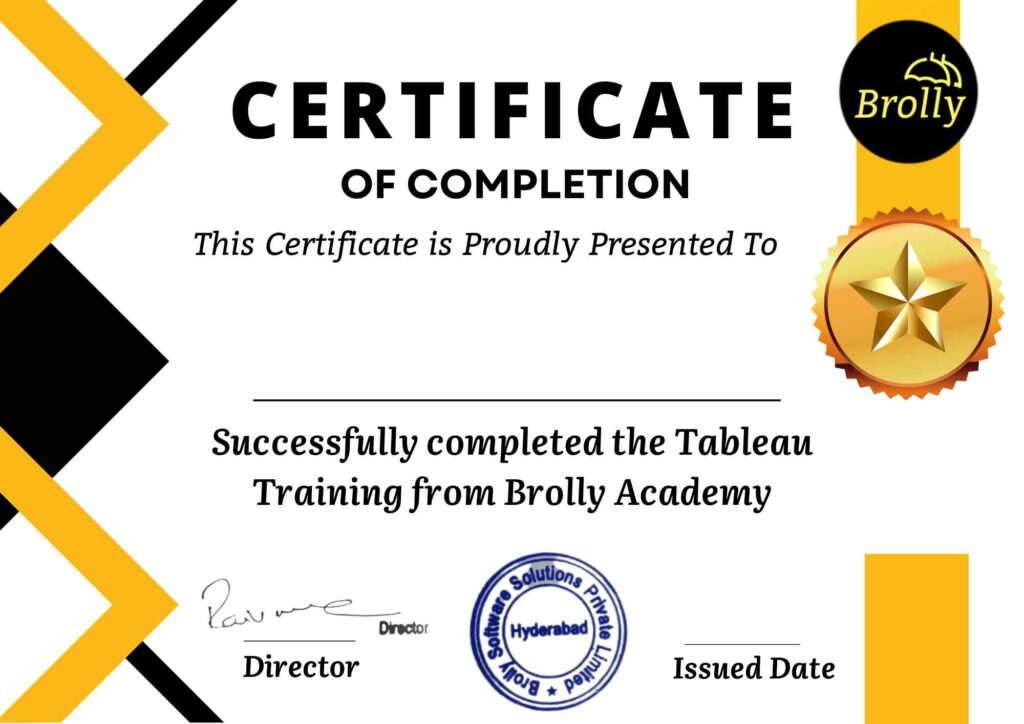 Tableau Training In Hyderabad - Certificate