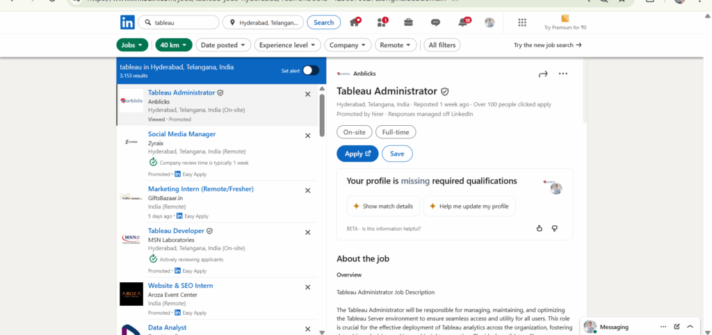 Tableau Training In Hyderabad - Jobs In Hyderabad - LinkedIn