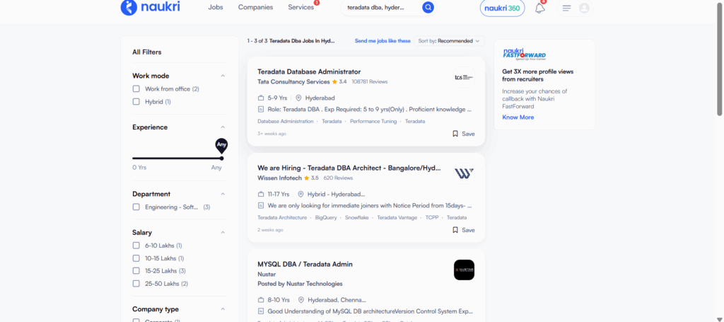 Teradata DBA Training In Hyderabad - Jobs In Hyderabad - Naukri