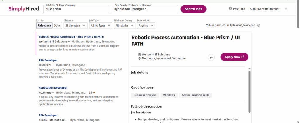 blue Prism Training In Hyderabad - Jobs In Hyderabad - simply Hired