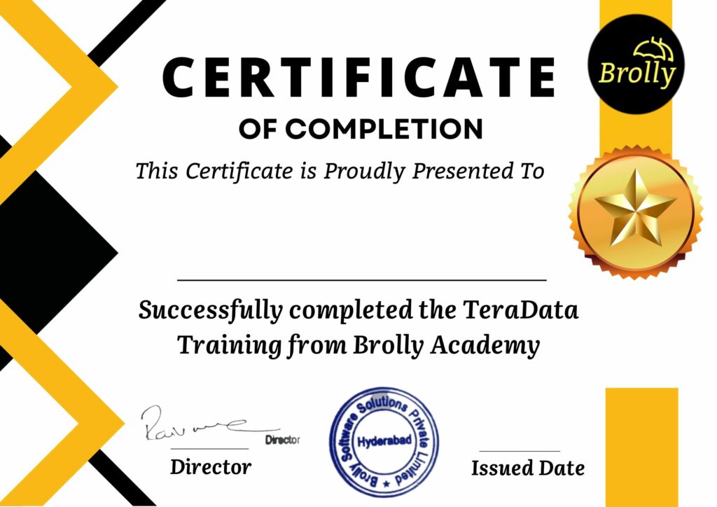 teradata Training in Hyderabad - teradata Training Completion Certificate
