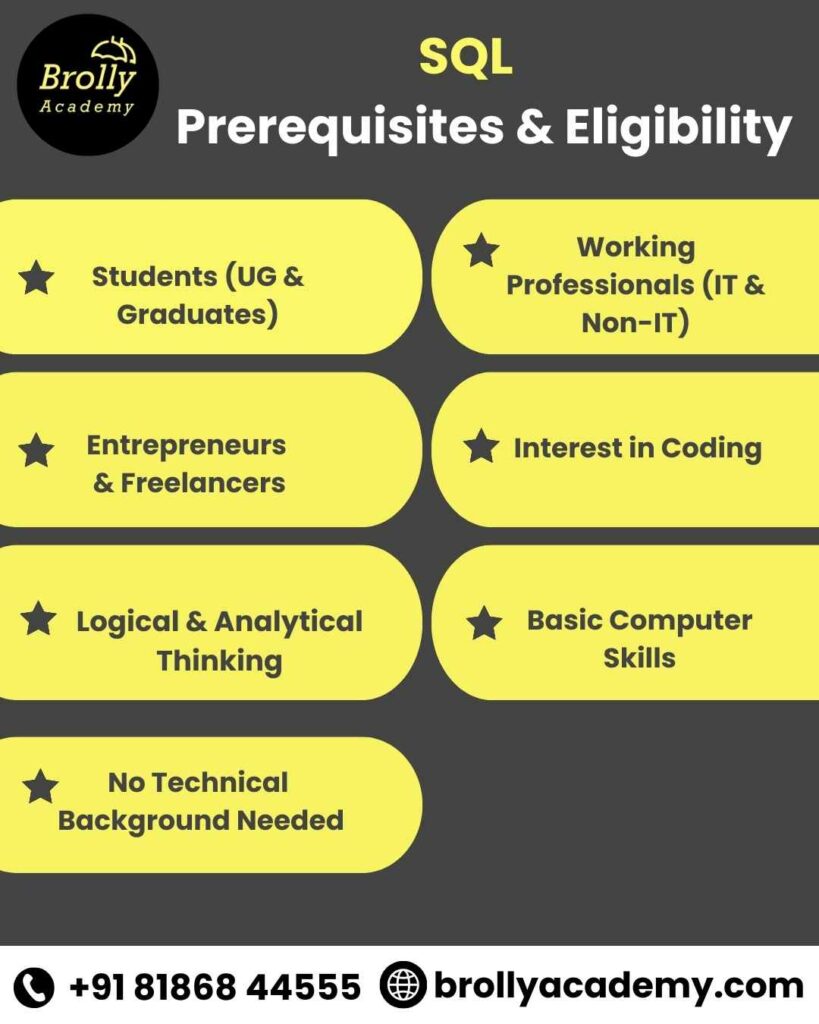 SQL Course In Hyderabad - Prerequisites & Eligibility