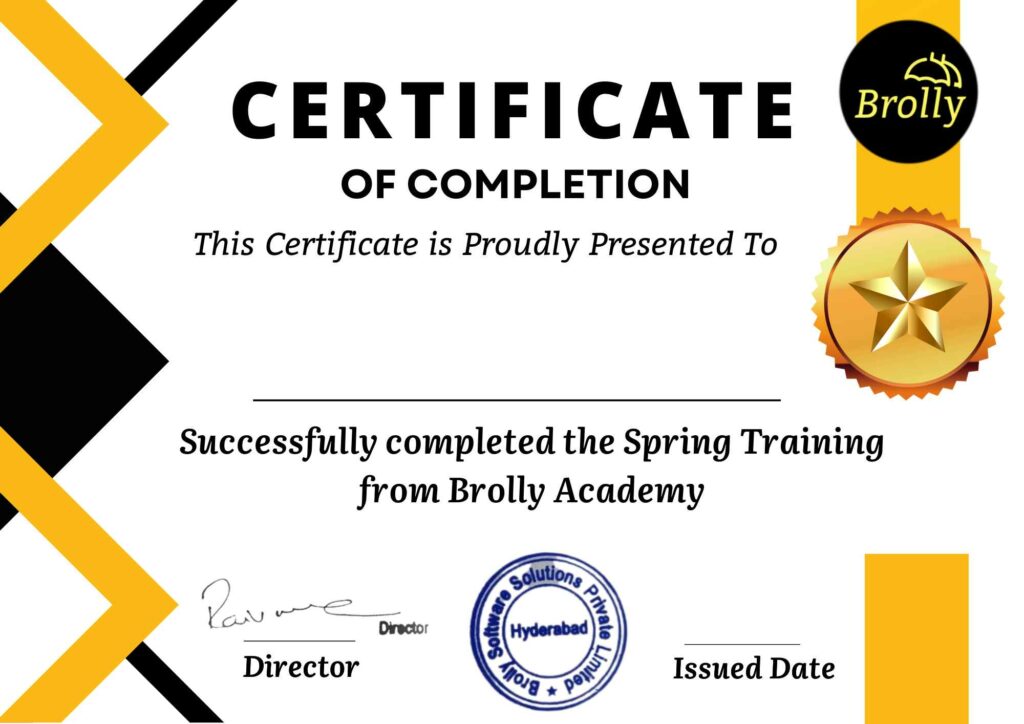 Spring Training in Hyderabad - Spring Training Completion Certificate