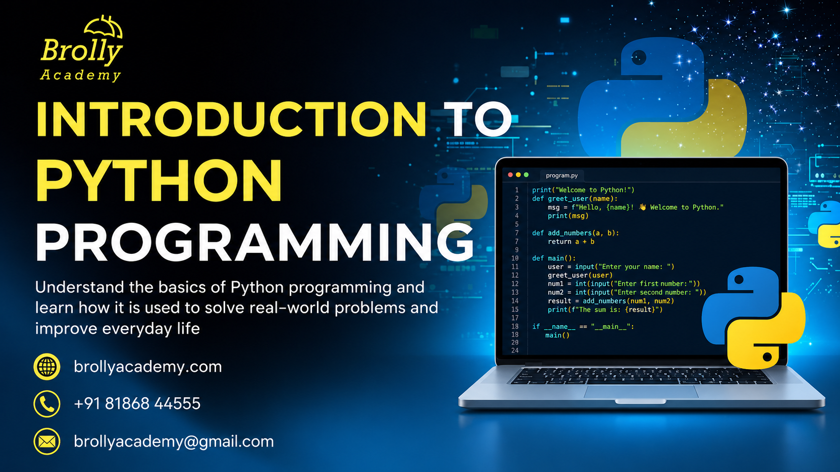 introduction of python programming by brolly academy
