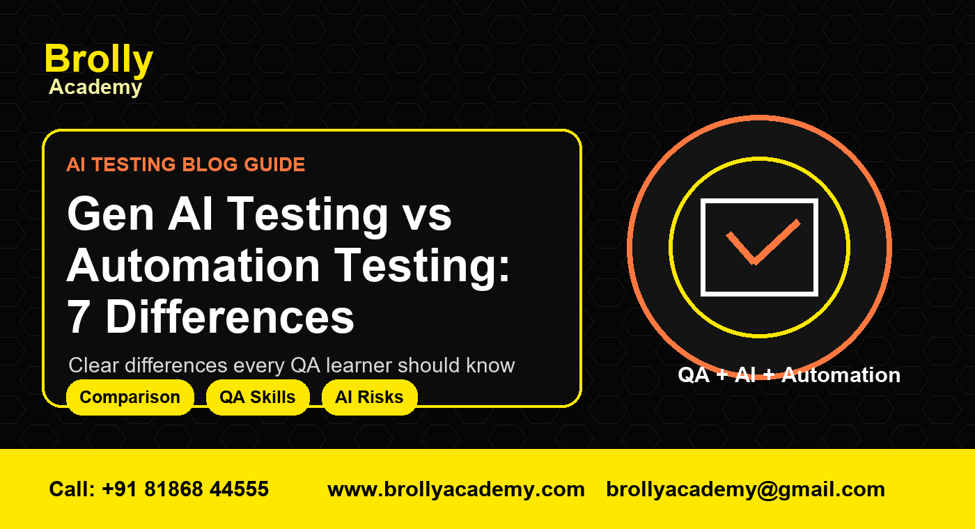 Gen AI Testing vs Automation Testing: 7 Differences - Brolly Academy visual banner