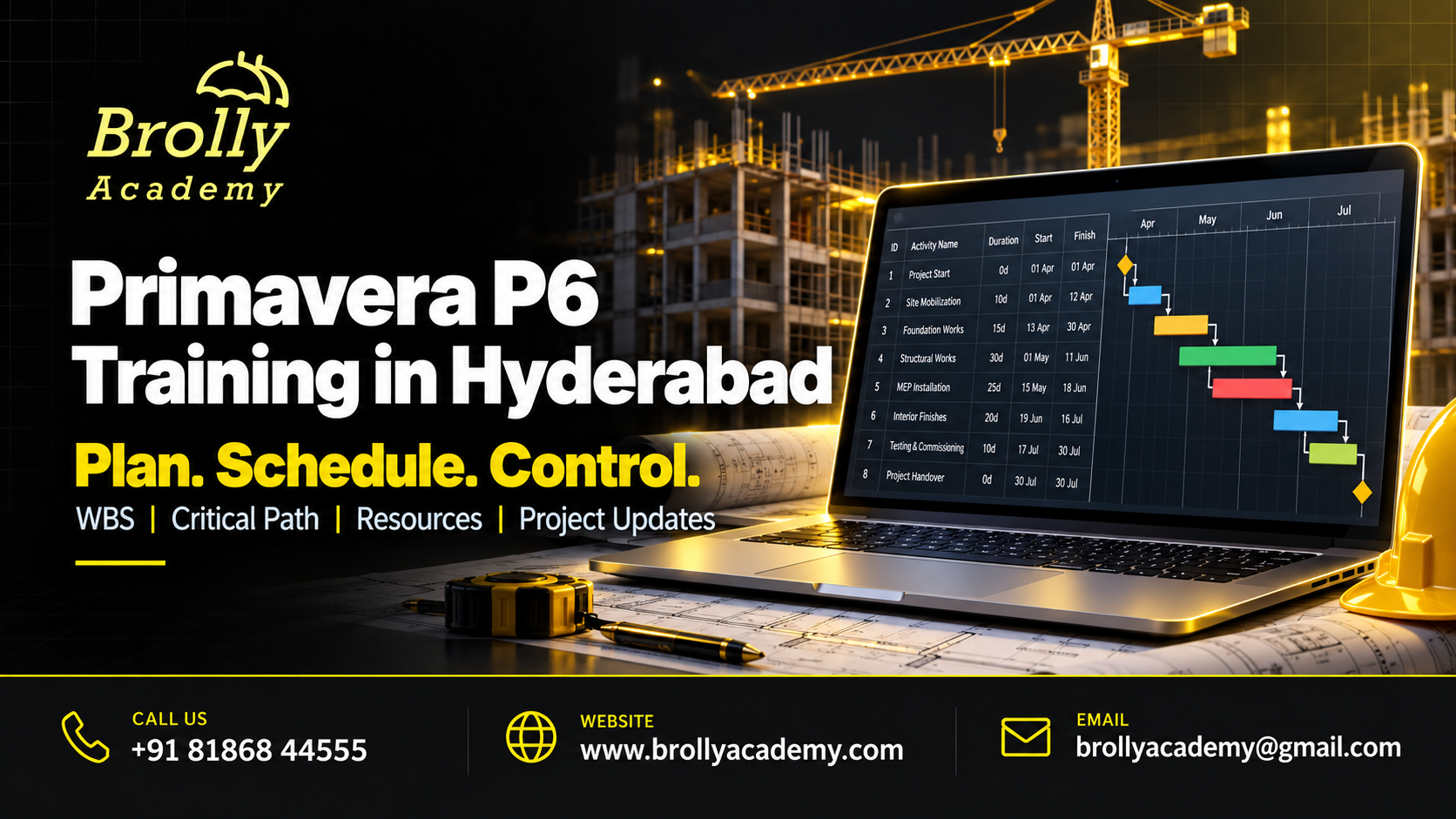 Primavera P6 Training in Hyderabad - Brolly Academy practical course modules