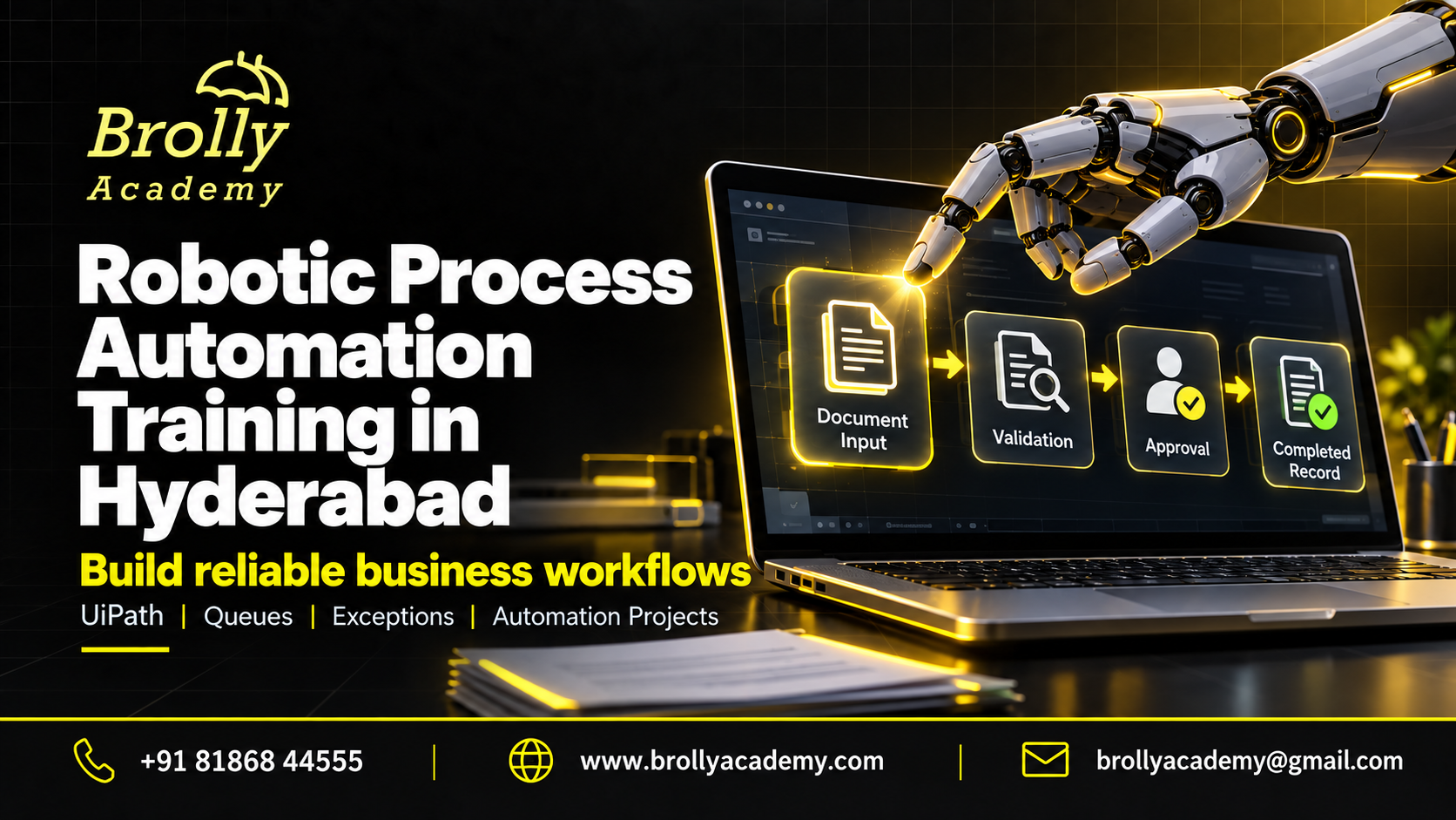 Robotic Process Automation Training in Hyderabad - Brolly Academy practical course modules