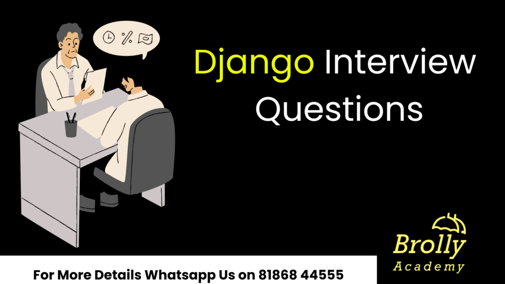 Django Interview Questions banner with an interviewer and candidate illustration.
