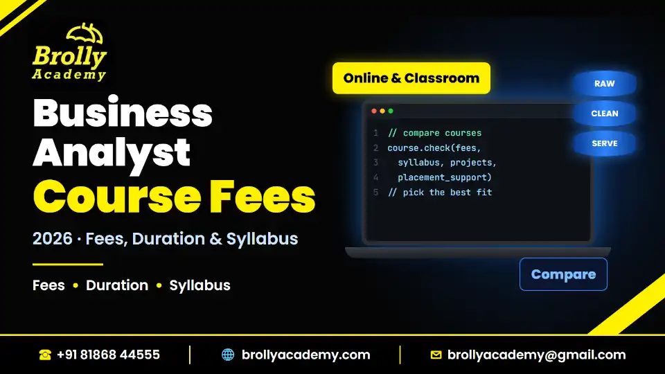 Business analyst course fees in India 2026, Brolly Academy