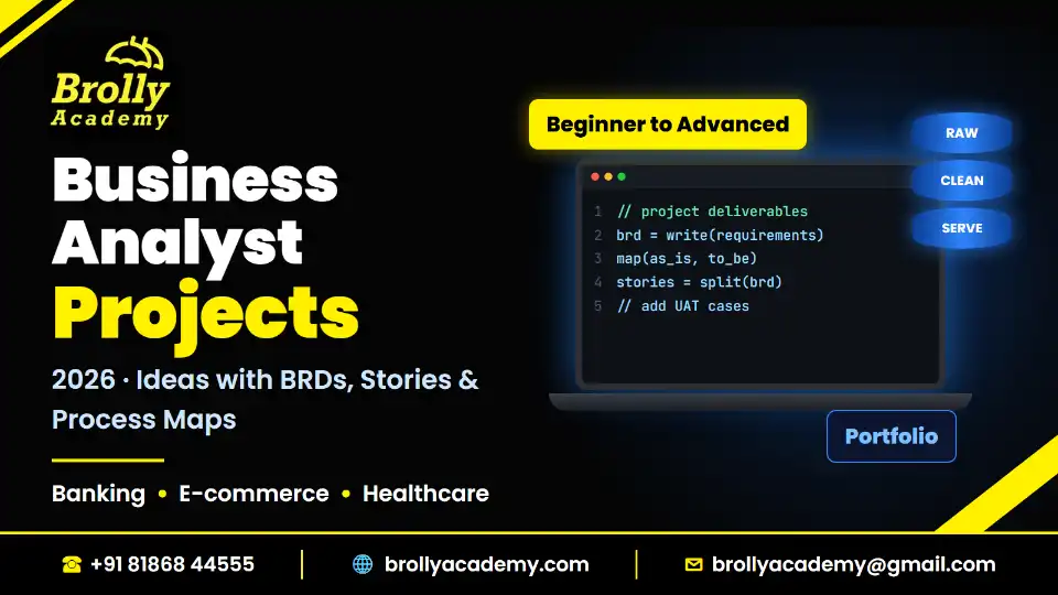 Business analyst projects 2026 for your portfolio, Brolly Academy
