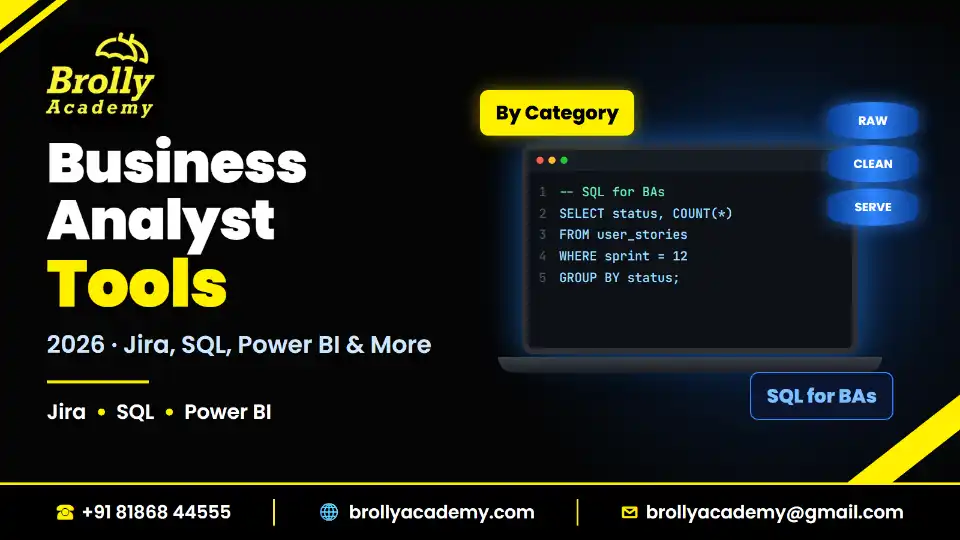 Business analyst tools 2026, Brolly Academy