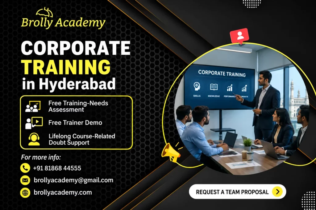 Brolly Academy corporate training in Hyderabad: free needs assessment, trainer demo and course-related doubt support