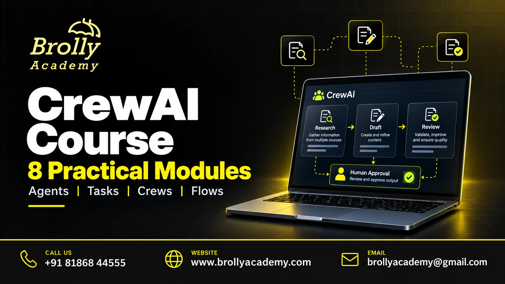CrewAI Course at Brolly Academy: 8 practical modules and course contact details