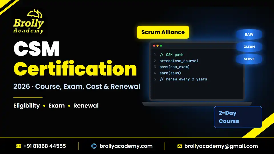 CSM certification 2026: course, exam, cost and renewal, Brolly Academy