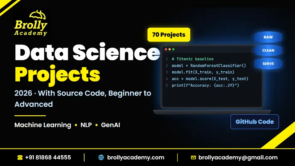 Data science projects with source code 2026: 70 projects from beginner to advanced, Brolly Academy