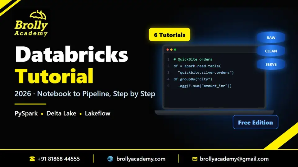 Databricks tutorial 2026: learn Databricks step by step from your first notebook to Delta Lake, Auto Loader and Lakeflow pipelines, by Brolly Academy