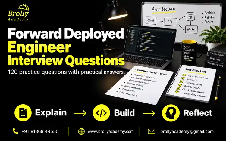 120 forward deployed engineer interview questions: customer brief, architecture and test checklist by Brolly Academy.