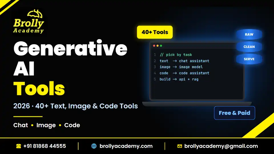 Generative AI Tools 2026 guide by Brolly Academy