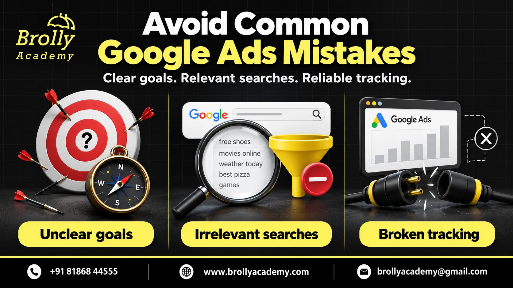Google Ads beginner mistakes: unclear goals, irrelevant searches and broken conversion tracking
