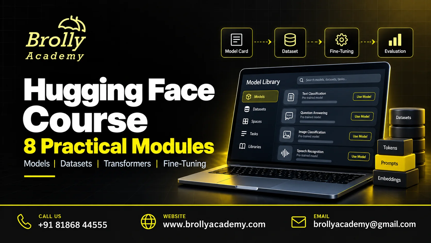 Hugging Face Course at Brolly Academy: 8 practical modules and course contact details