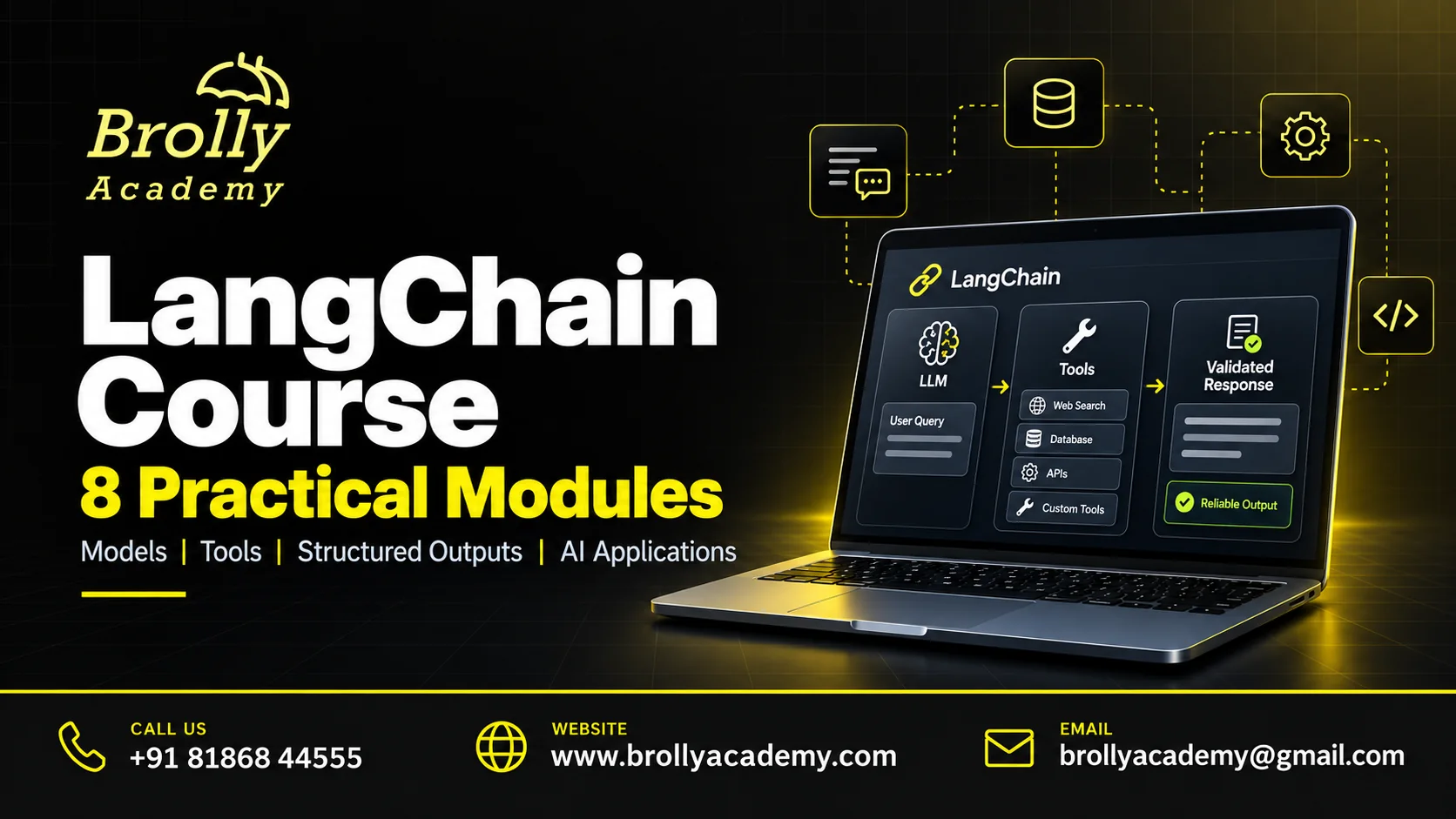 LangChain Course at Brolly Academy: 8 practical modules and course contact details