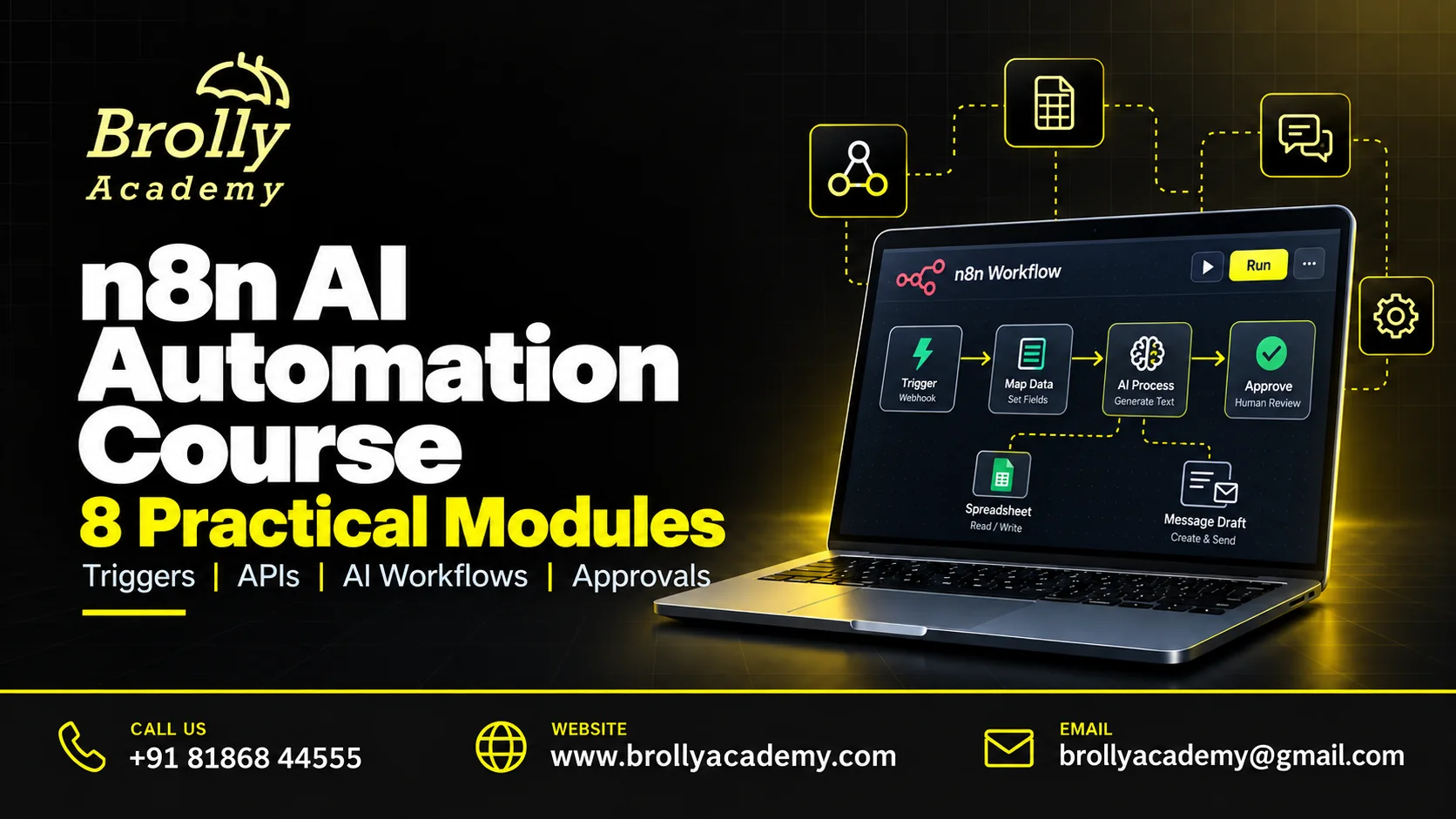 n8n AI Automation Course at Brolly Academy: 8 practical modules and course contact details