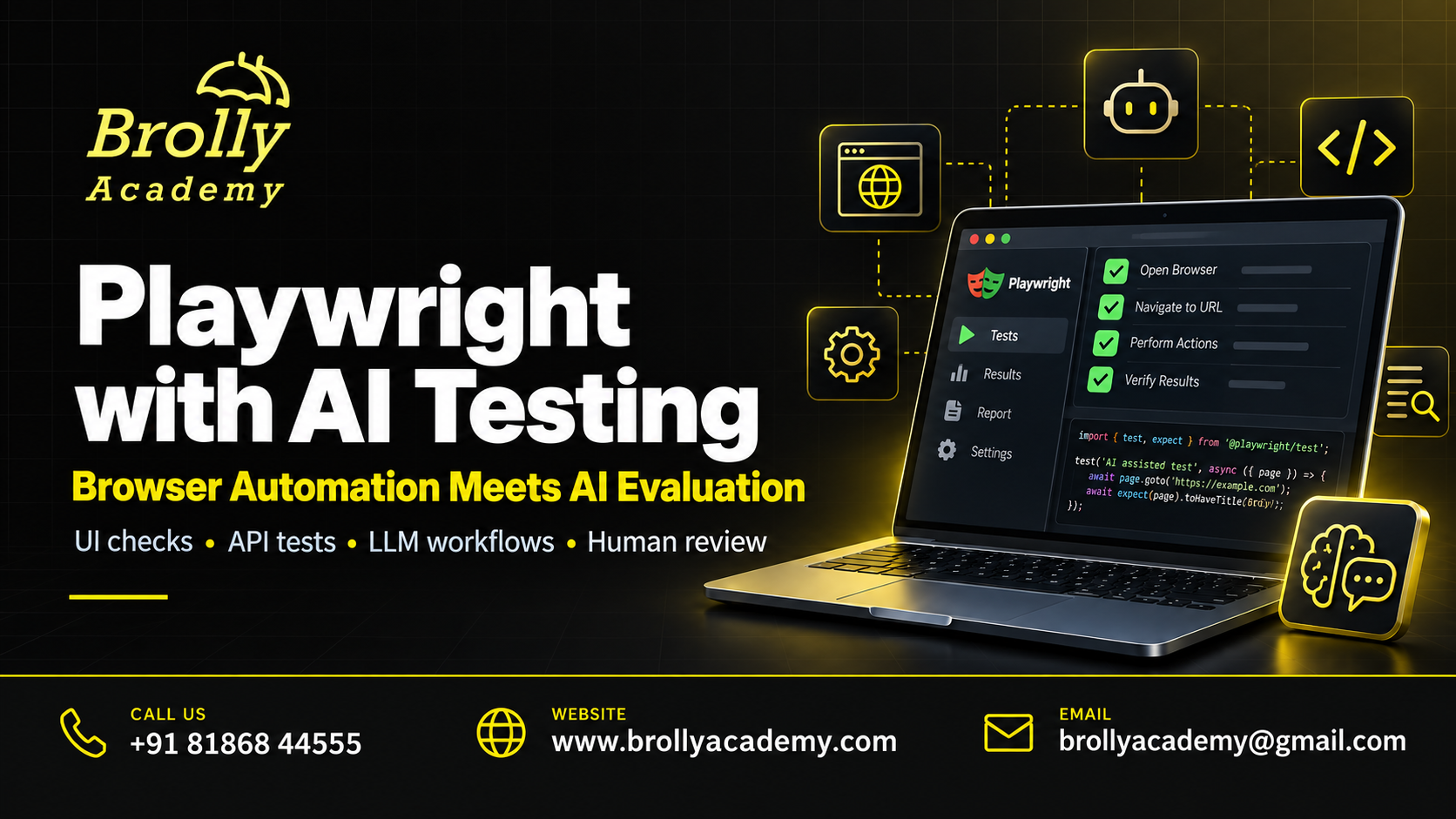 Playwright with AI Testing graphic combining browser automation and AI evaluation.