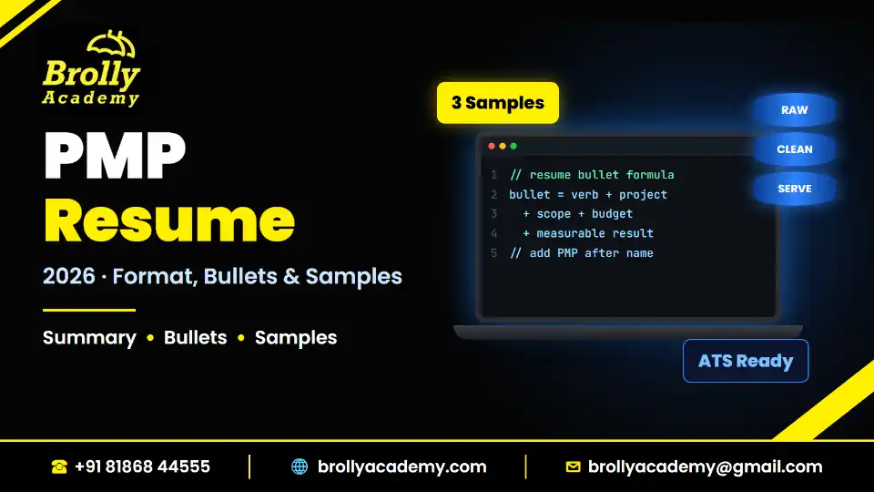 PMP resume 2026: format, sample and tips for project managers, Brolly Academy