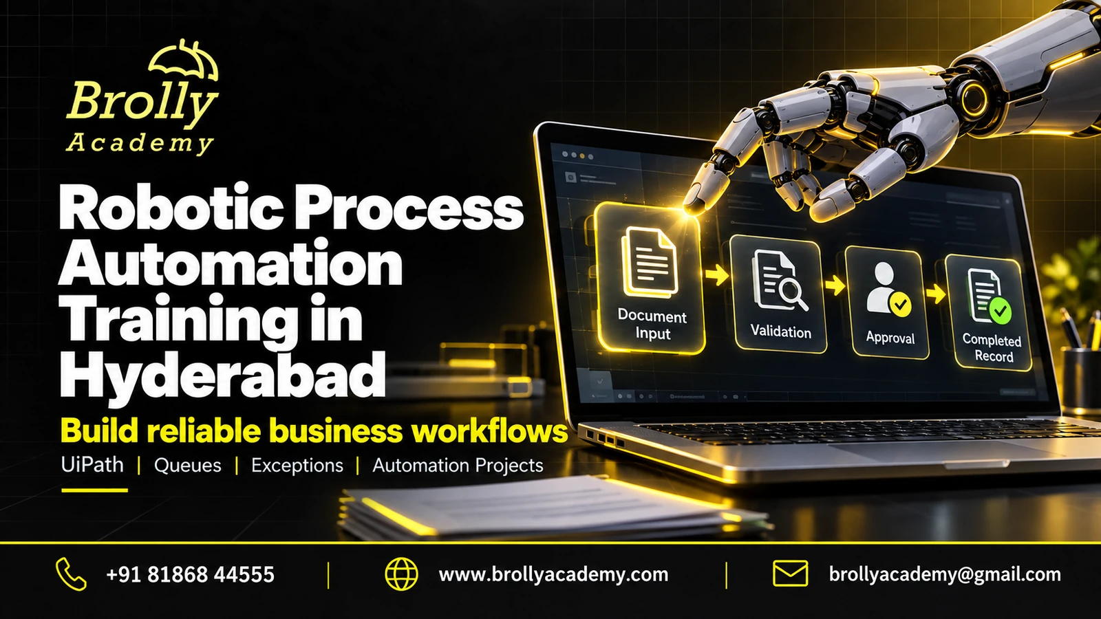Robotic Process Automation Training in Hyderabad - Brolly Academy practical course modules