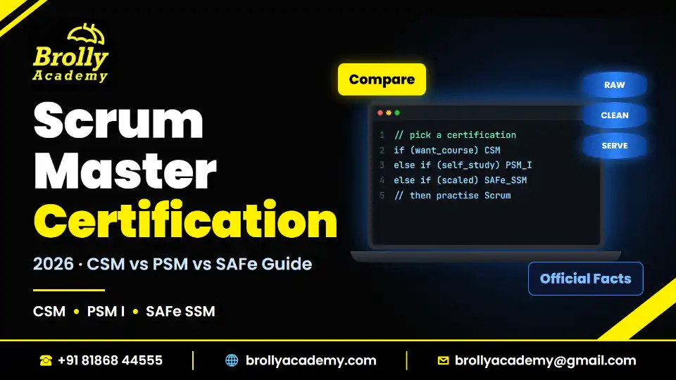 Scrum Master certification 2026 guide: CSM, PSM, SAFe SSM and PMI-ACP compared, Brolly Academy