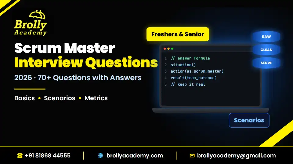 Scrum Master interview questions 2026: 70 questions with model answers, Brolly Academy