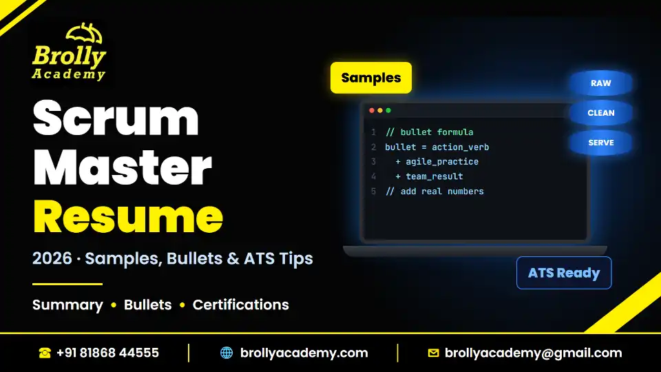 Scrum Master resume 2026: format, bullets and sample resumes, Brolly Academy