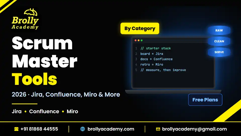 Scrum Master tools 2026: Jira, Confluence, Miro, Azure DevOps and free plans, Brolly Academy