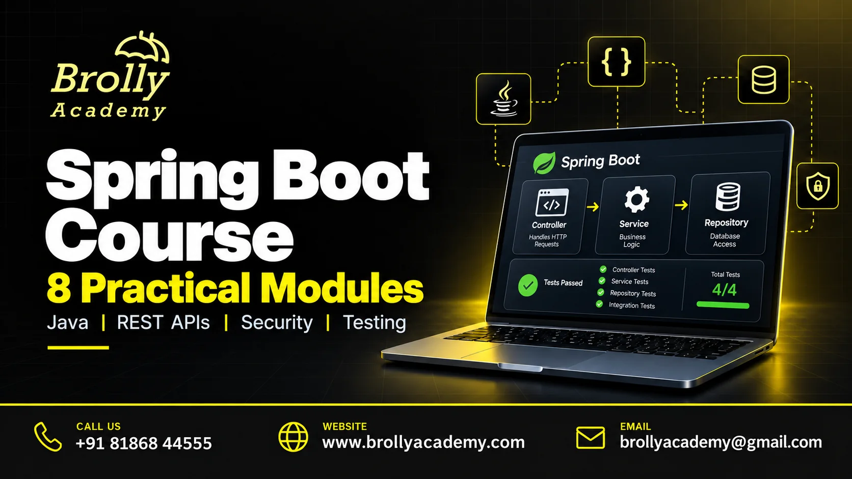 Spring Boot Course at Brolly Academy: 8 practical modules and course contact details