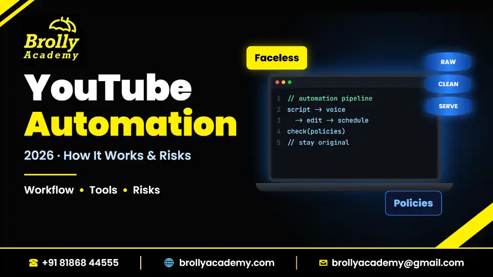 YouTube automation 2026: how it works, tools and policy risks, Brolly Academy