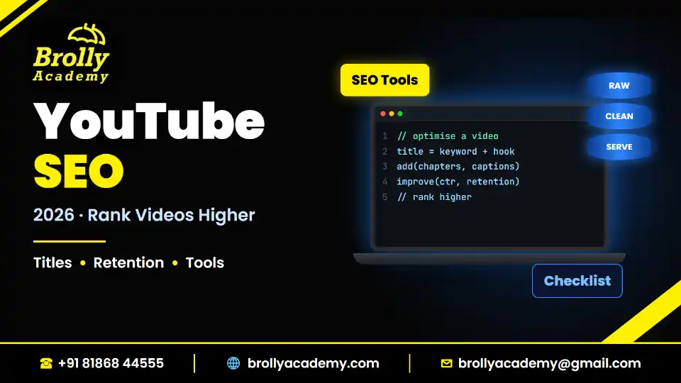 YouTube SEO 2026: how to rank videos higher, with a checklist and tools, Brolly Academy